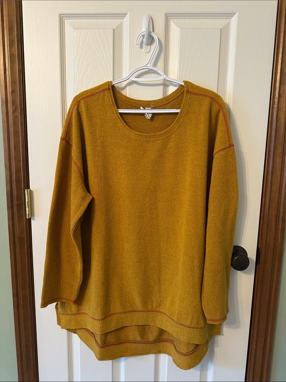 NATURAL LIFE Mustard Crewneck Sweater with Contrast Stitching
